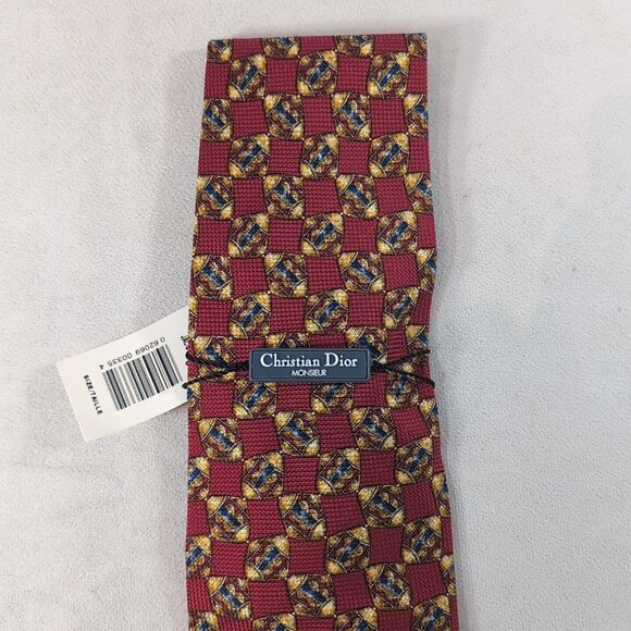 Christian Dior Monsieur Classics Jacquard Vintage 100% Silk Tie Eaton Red 883354 - Picture 1 of 8